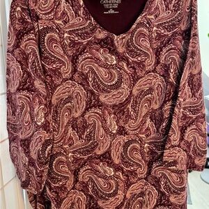 Catherines Burgundy and Cream Paisley V-Neck Tunic